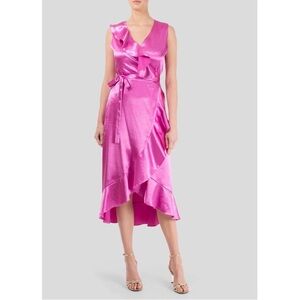 Maje Ruffled satin pink wrap dress sz 1